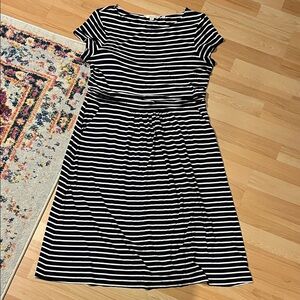 Boden Navy and White Striped Dress with Pockets